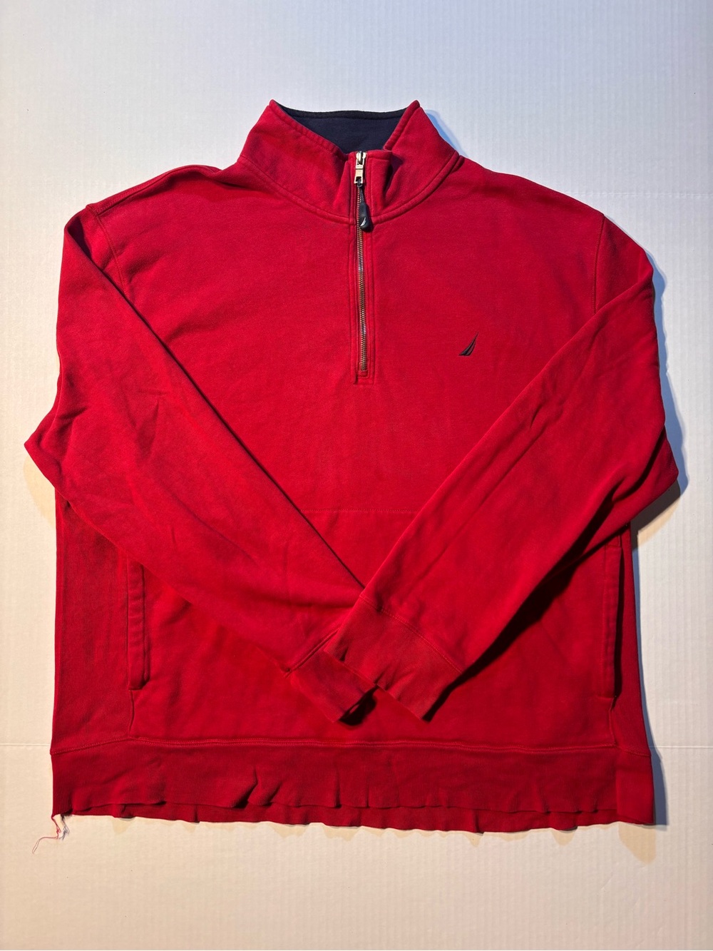 Nautica Men’s Red Fleece 1/4 Zip Mock Neck Pullover Sweatshirt Pockets XL